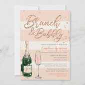 Brunch & Bubble Roos Gold Glitter Vrijgezellenfees Kaart (Voorkant)