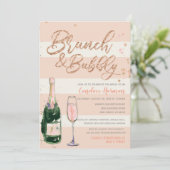 Brunch & Bubble Roos Gold Glitter Vrijgezellenfees Kaart (Staand voorkant)