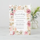 Brunch & Bubble | Rosé Wine Floral Vrijgezellenfee Kaart (Staand voorkant)