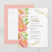 Brunch & Bubble Rozen & Gold Glitter Vrijgezellenf Uitnodiging Briefkaart (Voorkant / Achterkant)
