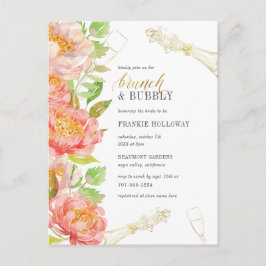 Brunch & Bubble Rozen & Gold Glitter Vrijgezellenf Uitnodiging Briefkaart