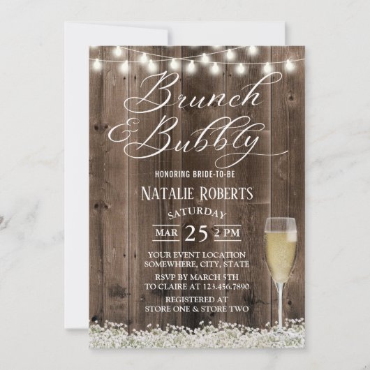 Brunch & Bubble Rustic Baby's Breath Vrijgezellenf Kaart (Voorkant)