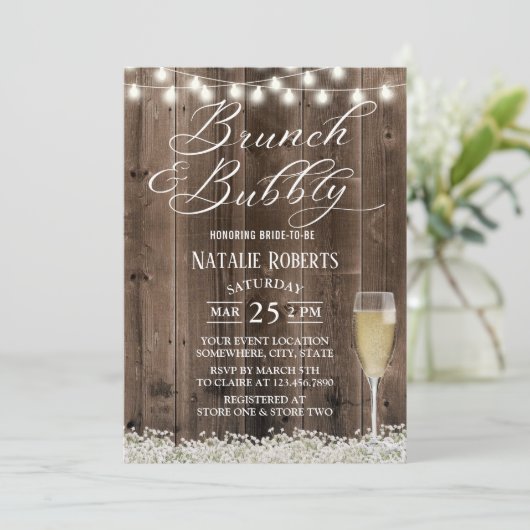Brunch & Bubble Rustic Baby's Breath Vrijgezellenf Kaart (Staand voorkant)