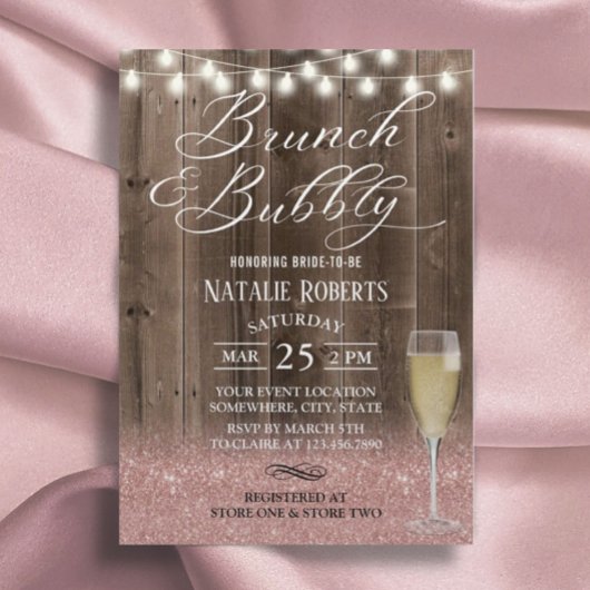 Brunch Bubble Rustic Roos Gold Barn Vrijgezellenfe Kaart