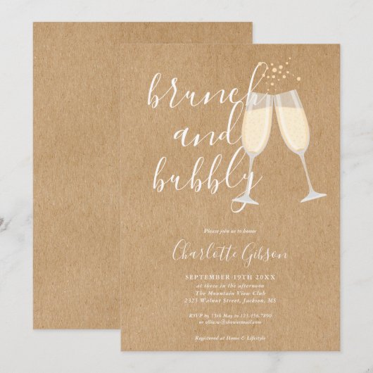 Brunch Bubble Script Vrijgezellenfeest Rustic Kraf Kaart (Voorkant / Achterkant)