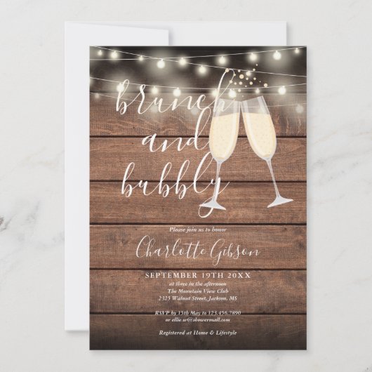 Brunch Bubble Script Vrijgezellenfeest Rustic Wood Kaart (Voorkant)