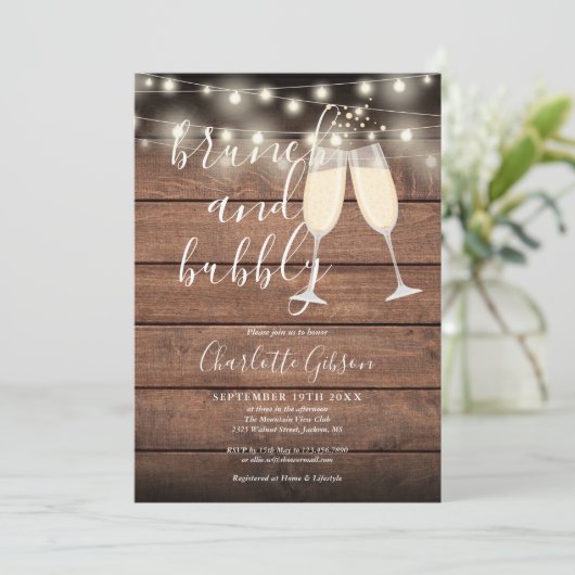 Brunch Bubble Script Vrijgezellenfeest Rustic Wood Kaart (Staand voorkant)