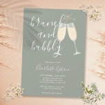 Brunch Bubble Script Vrijgezellenfeest Sage Green Kaart<br><div class="desc">Een elegante brunch en brute brutale doucheuitnodiging met champagnebril en de naam van het handtekeningsmanuscript,  kan deze stijlvolle uitnodiging met uw informatie in het kartelschrijven op een sage groene achtergrond worden gepersonaliseerd. Ontworpen door: Thisnotme©</div>