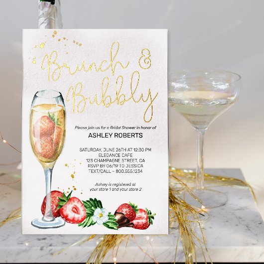 Brunch Bubble Strawberry Champagne Vrijgezellenfee Folie Uitnodiging