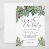 Brunch & Bubble Succulent Bridal Shower Invitation Kaart (Voorkant / Achterkant)