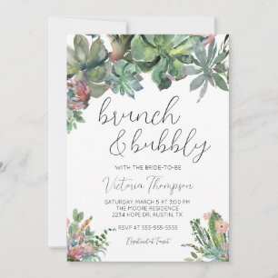 Brunch & Bubble Succulent Bridal Shower Invitation Kaart