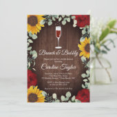 Brunch Bubble Sunflower Rozen Wine Vrijgezellenfee Kaart (Staand voorkant)