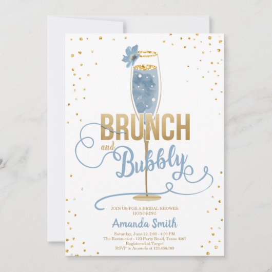 Brunch & Bubble Vrijgezellenfeest Blue Gold Champa Kaart (Voorkant)