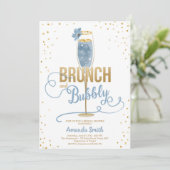Brunch & Bubble Vrijgezellenfeest Blue Gold Champa Kaart (Staand voorkant)