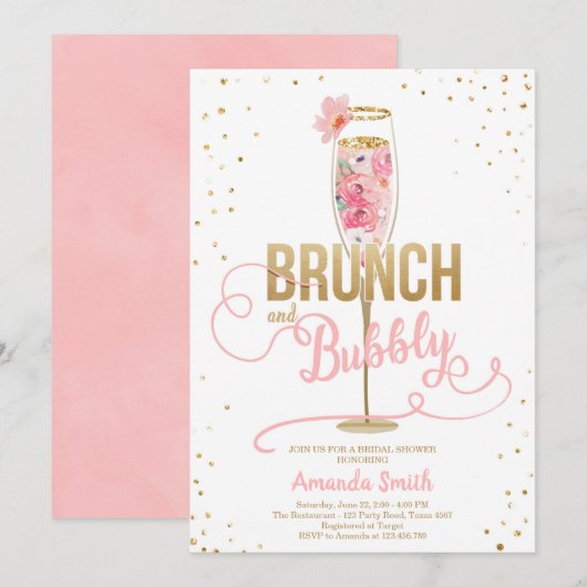 Brunch & Bubble Vrijgezellenfeest Blush Gold Champ Kaart (Voorkant / Achterkant)