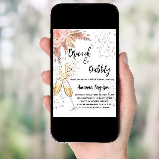 Brunch Bubble Vrijgezellenfeest blush pampas gras Kaart