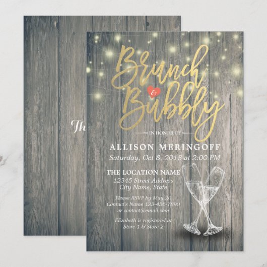 Brunch & Bubble Vrijgezellenfeest Champagne Glass Kaart (Voorkant / Achterkant)