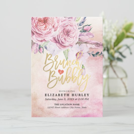 Brunch & Bubble Vrijgezellenfeest Chic Floral Feat Kaart (Staand voorkant)