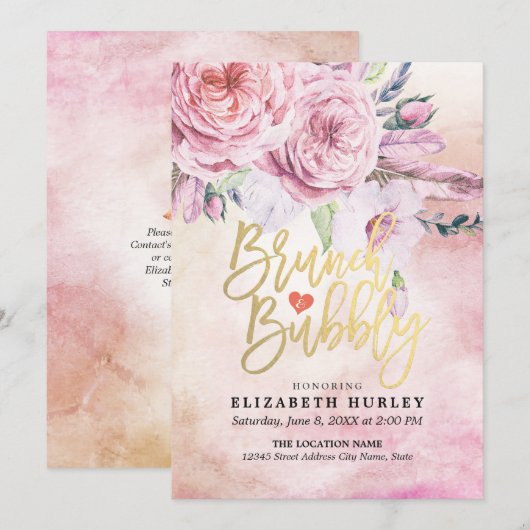 Brunch & Bubble Vrijgezellenfeest Chic Floral Feat Kaart (Voorkant / Achterkant)