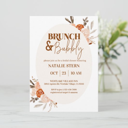 Brunch & Bubble, Vrijgezellenfeest, Floral Bridal Kaart (Staand voorkant)