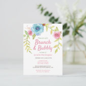 Brunch & Bubble Vrijgezellenfeest Floral Invitatio Briefkaart (Staand voorkant)