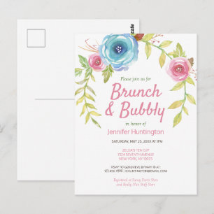 Brunch & Bubble Vrijgezellenfeest Floral Invitatio Briefkaart