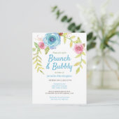 Brunch & Bubble Vrijgezellenfeest Floral Invitatio Briefkaart (Staand voorkant)