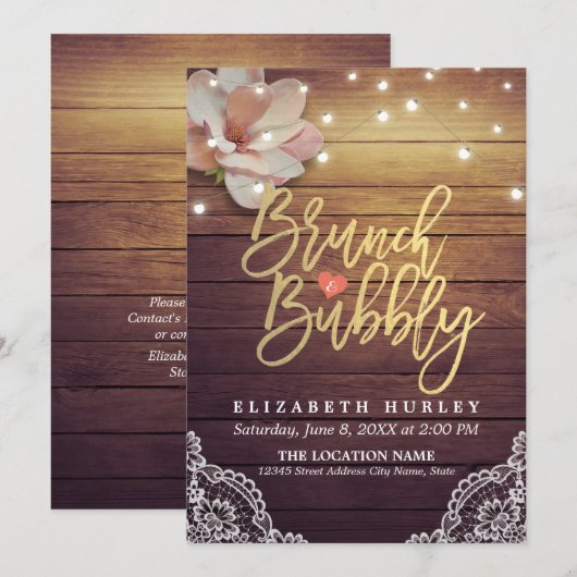 Brunch & Bubble Vrijgezellenfeest Floral String Li Kaart (Voorkant / Achterkant)