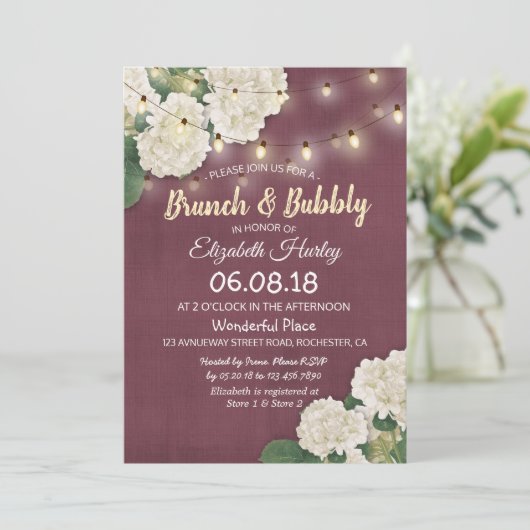 Brunch & Bubble Vrijgezellenfeest Floral String Li Kaart (Staand voorkant)