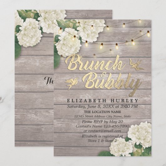 Brunch & Bubble Vrijgezellenfeest Floral String Li Kaart (Voorkant / Achterkant)