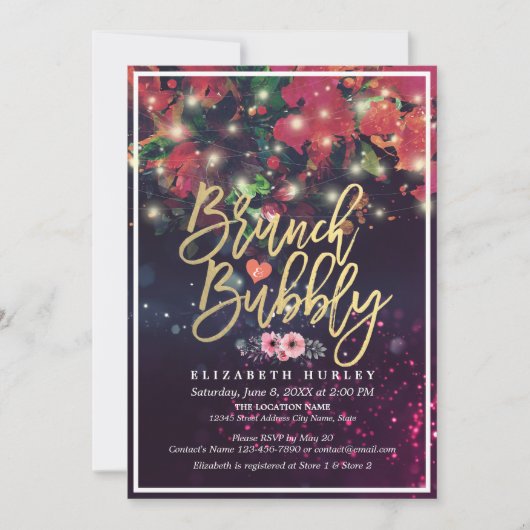 Brunch & Bubble Vrijgezellenfeest Floral String Li Kaart (Voorkant)