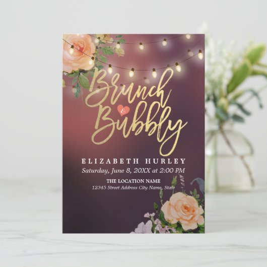 Brunch Bubble Vrijgezellenfeest Floral String Ligh Kaart (Staand voorkant)