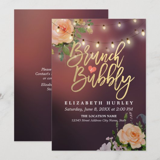 Brunch Bubble Vrijgezellenfeest Floral String Ligh Kaart (Voorkant / Achterkant)