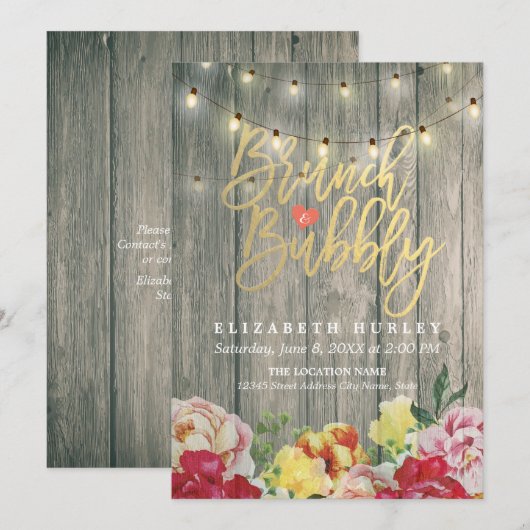 Brunch Bubble Vrijgezellenfeest Floral String Ligh Kaart (Voorkant / Achterkant)