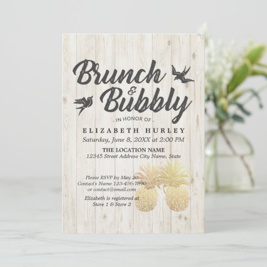 Brunch & Bubble Vrijgezellenfeest Gold Pineapples Kaart (Staand voorkant)