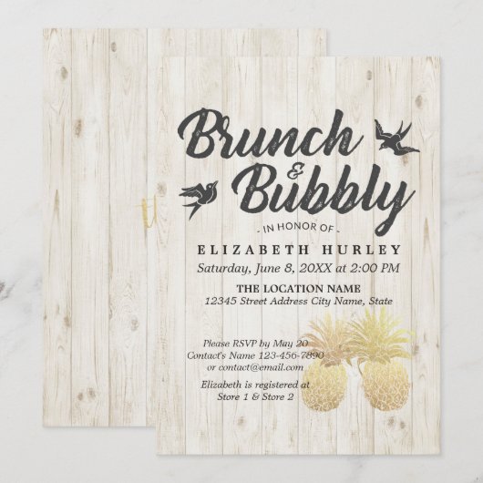 Brunch & Bubble Vrijgezellenfeest Gold Pineapples Kaart (Voorkant / Achterkant)