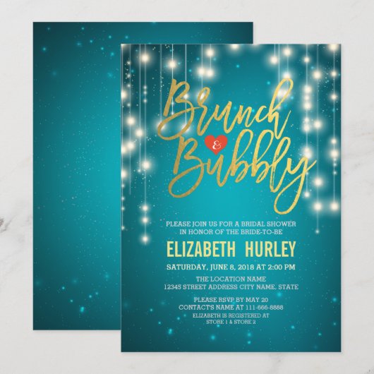 Brunch Bubble Vrijgezellenfeest Gold Script Turquo Kaart (Voorkant / Achterkant)