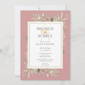 Brunch Bubble Vrijgezellenfeest Greenery Dusty Roo Kaart (Voorkant)