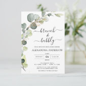 Brunch & Bubble Vrijgezellenfeest Greenery Eucalyp Kaart (Staand voorkant)