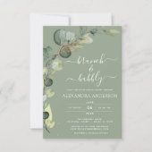 Brunch & Bubble Vrijgezellenfeest Greenery Eucalyp Kaart (Voorkant)