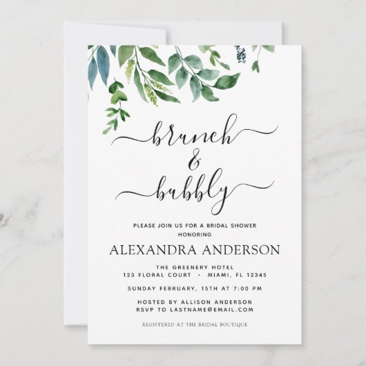 Brunch & Bubble Vrijgezellenfeest Greenery Kaart (Voorkant)