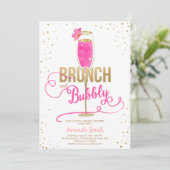 Brunch & Bubble Vrijgezellenfeest Hot Pink Champag Kaart (Staand voorkant)