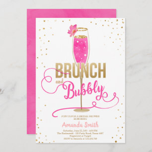 Brunch & Bubble Vrijgezellenfeest Hot Pink Champag Kaart