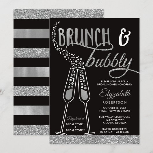 Brunch & Bubble Vrijgezellenfeest Invite, Faux Sil Kaart (Voorkant / Achterkant)
