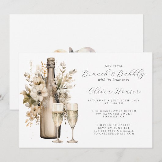 Brunch & Bubble Vrijgezellenfeest Kaart (Voorkant / Achterkant)