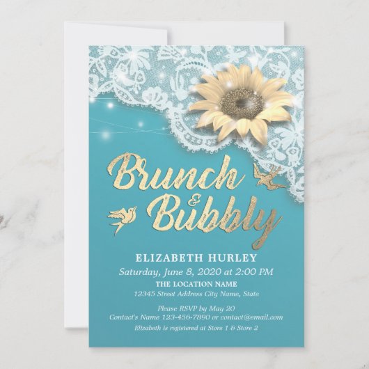 Brunch Bubble Vrijgezellenfeest Lace Sunflower Lig Kaart (Voorkant)