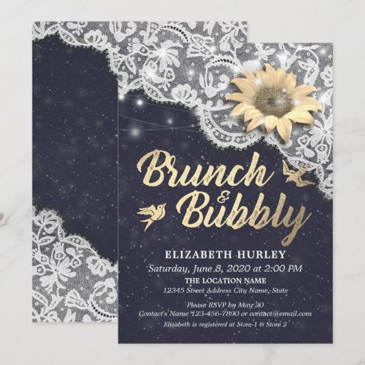 Brunch Bubble Vrijgezellenfeest Lace Sunflower Lig Kaart (Voorkant / Achterkant)