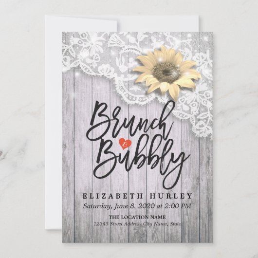 Brunch & Bubble Vrijgezellenfeest Lace Sunflower W Kaart (Voorkant)