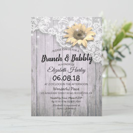 Brunch & Bubble Vrijgezellenfeest Lace Sunflower W Kaart (Staand voorkant)