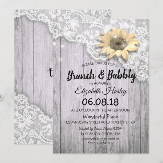 Brunch & Bubble Vrijgezellenfeest Lace Sunflower W Kaart (Voorkant / Achterkant)